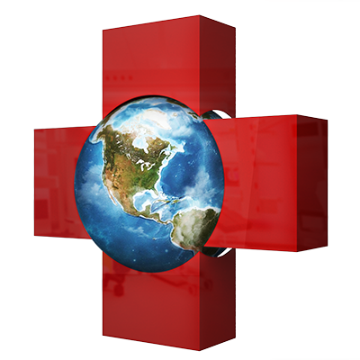 BiomedRx logo — a red medical cross around the Earth